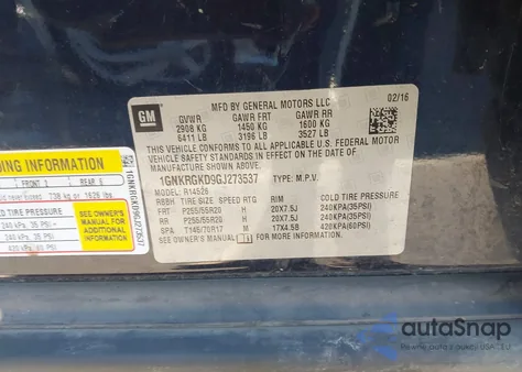 2016 Chevrolet Traverse 1Lt from USA, damaged, VIN 1GNKRGKD9GJ273537